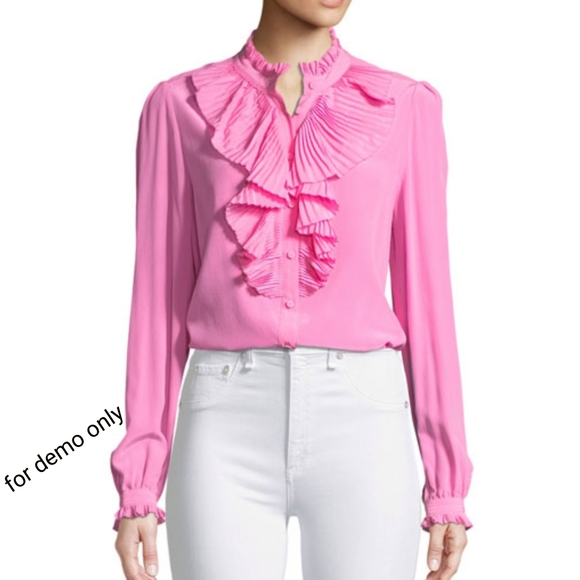 So chic boutique Button-Front Long-Sleeve Silk Blouse - Picture 2 of 15